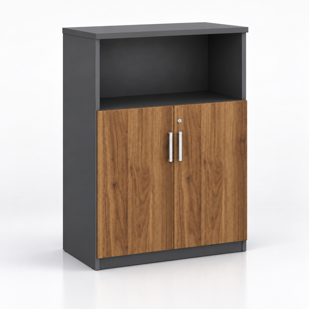 Modern Low-Height Sideboard Cabinet with Open Display Space, Lockable Closed Compartment and Easy Multi-Purpose Storage Design
