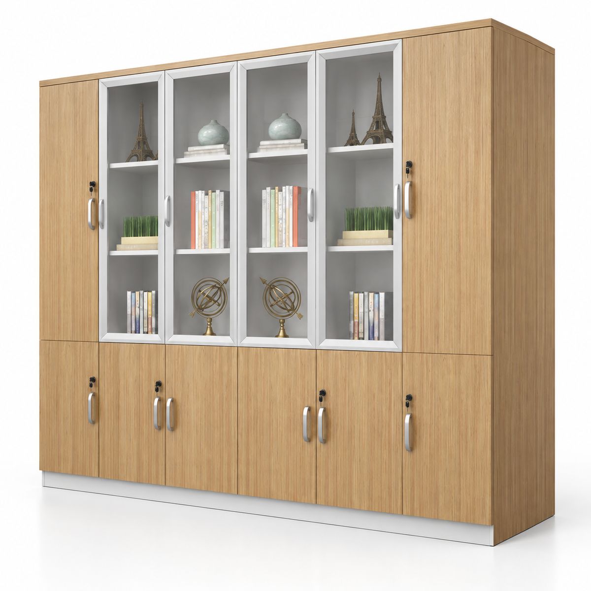 Modern Office Storage Cabinet with Glass Display Doors, Lockable Shutters & Multi-Purpose Storage for Workspace and Study