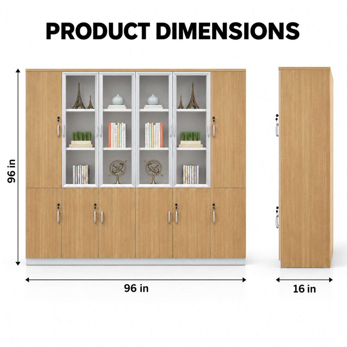 Modern Office Storage Cabinet with Glass Display Doors, Lockable Shutters & Multi-Purpose Storage for Workspace and Study
