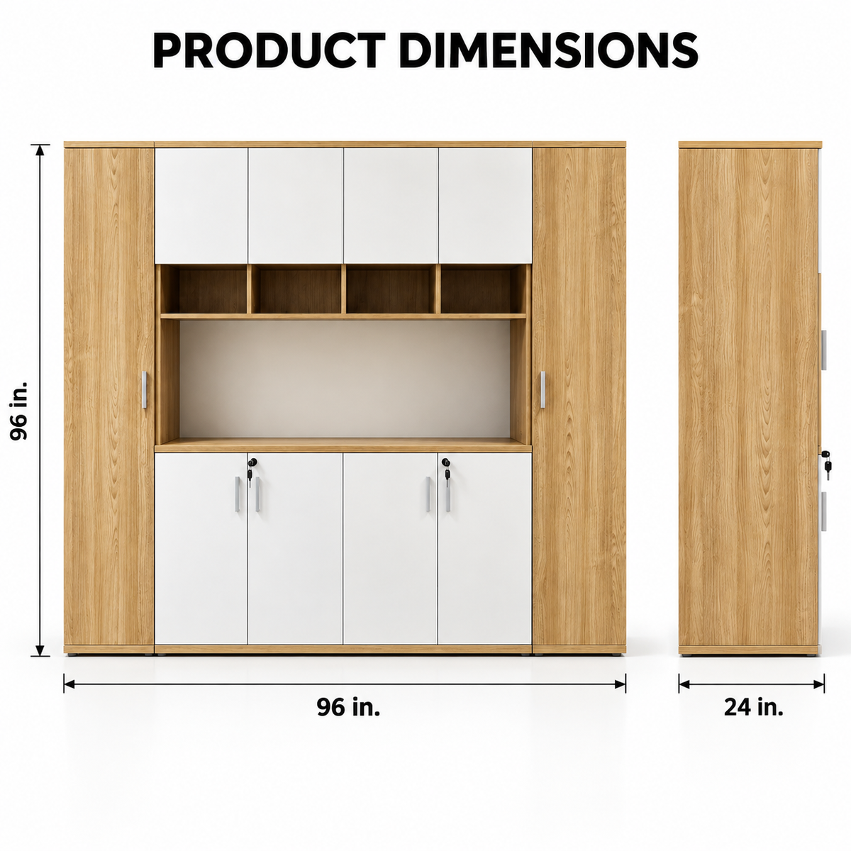 Modern Executive Office Back Unit with Lockable Cabinets, Open Display Storage & Two-Tone Finish for Director Cabin and Workspace