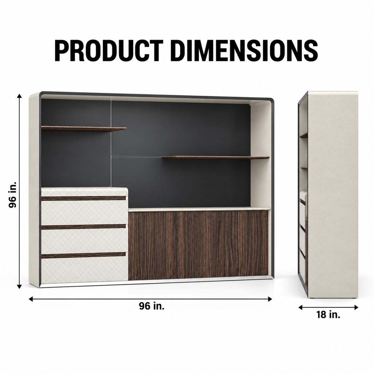 Modern Executive Office Back Unit with Open Display Shelves, Closed Storage & Stylish Two-Tone Design for Director Cabin