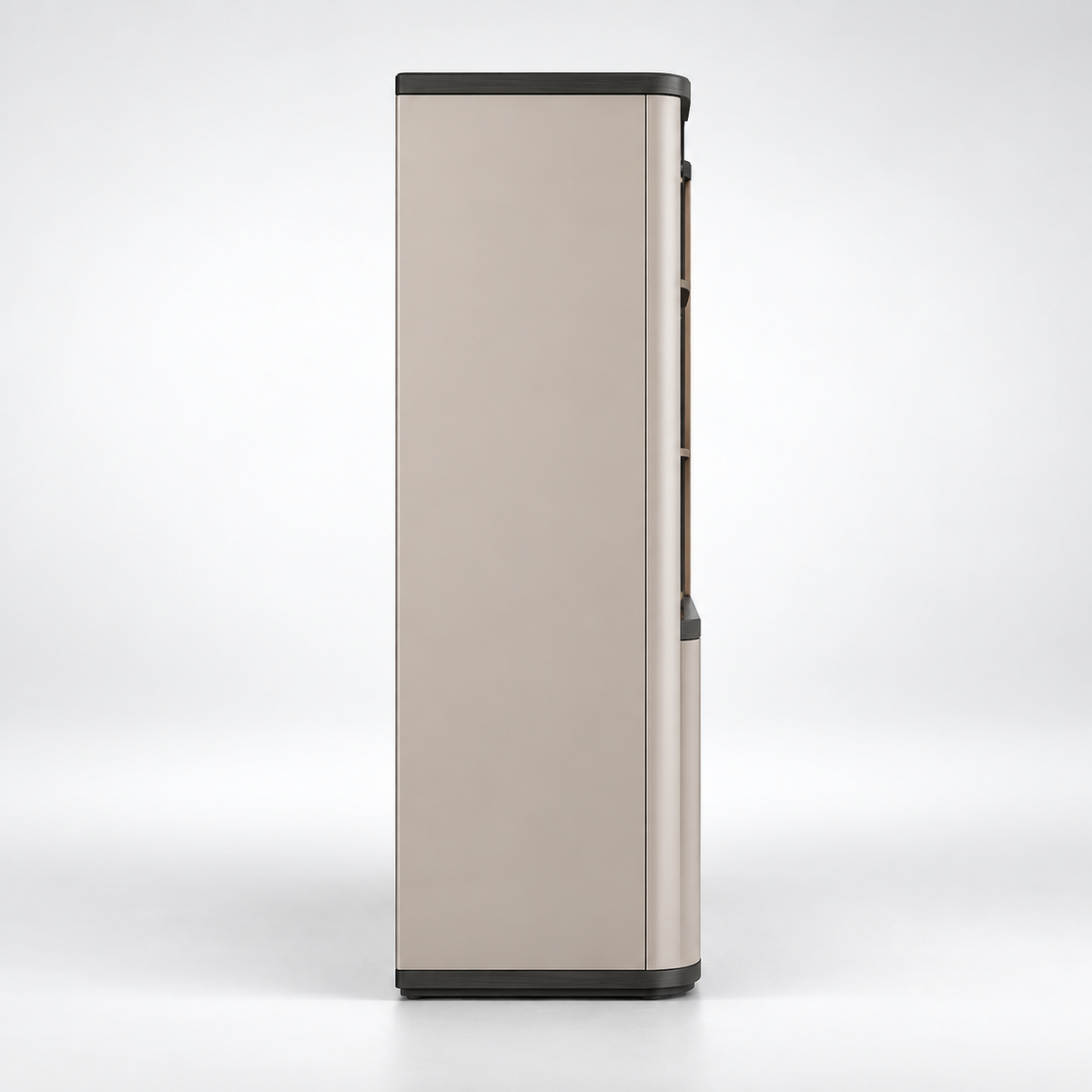 Modern Office Storage and Display Cabinet with Illuminated Open Shelves, Tall Concealed Unit and Sculpted Lower Panels