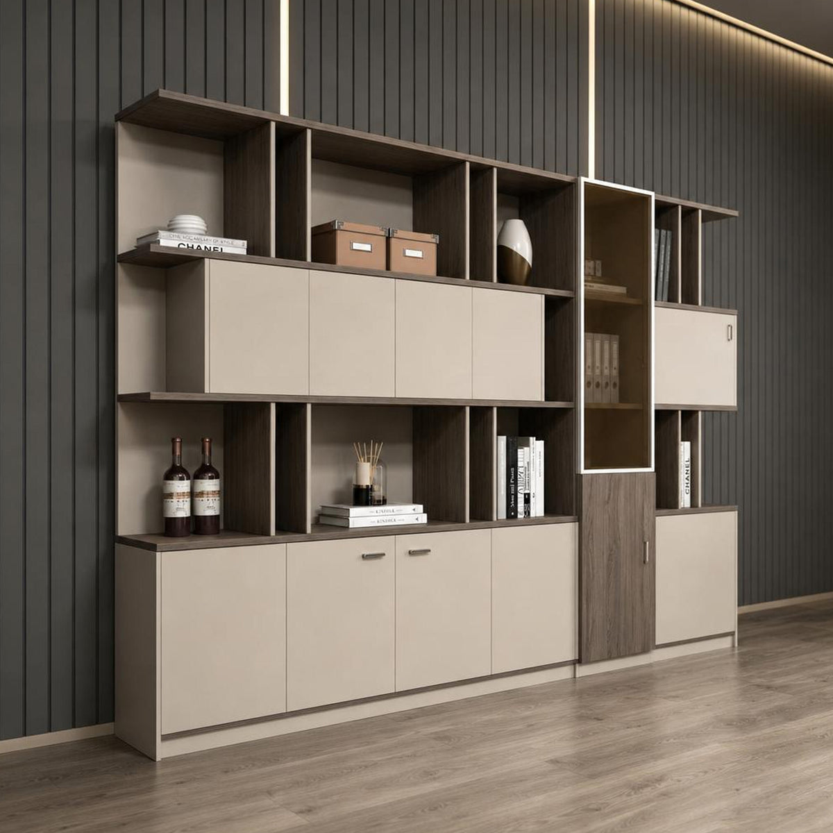 Modern Storage & Display Cabinet with Open Shelves, Concealed Compartments, Smart Organisation and Elegant Executive Design