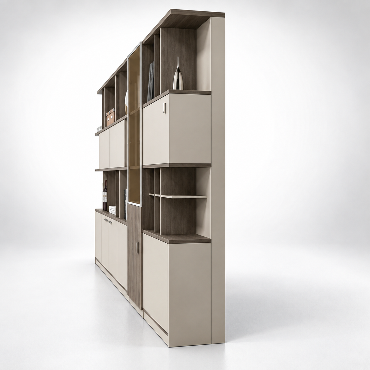Modern Storage & Display Cabinet with Open Shelves, Concealed Compartments, Smart Organisation and Elegant Executive Design