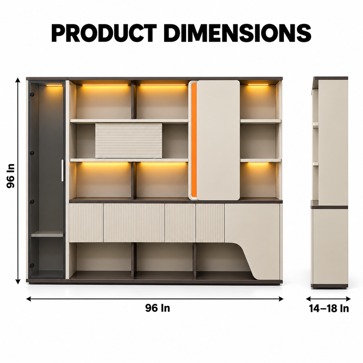 Contemporary Office Back Unit with Ambient Display Shelves, Floating Feature Panels and Concealed Utility Storage