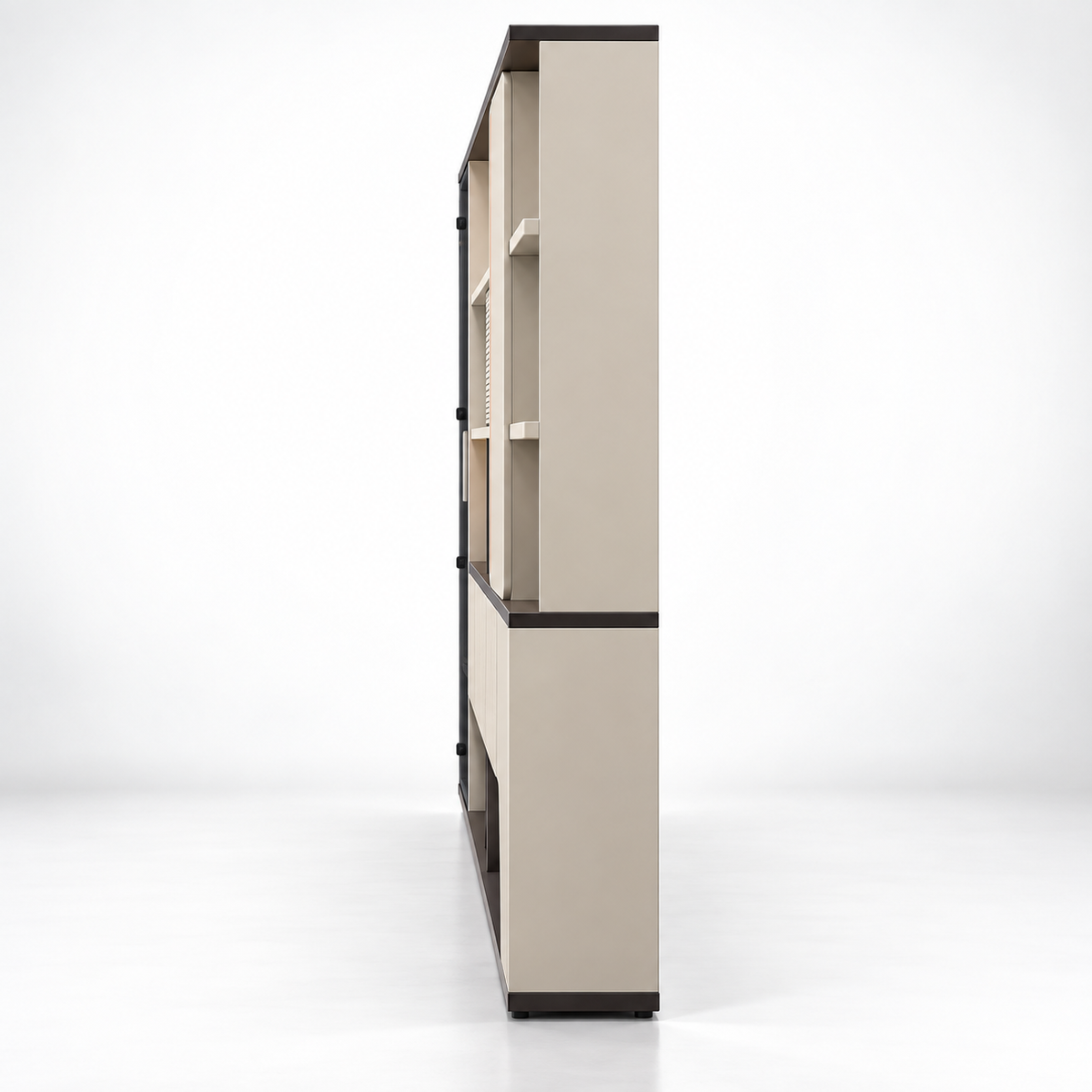 Contemporary Office Back Unit with Ambient Display Shelves, Floating Feature Panels and Concealed Utility Storage