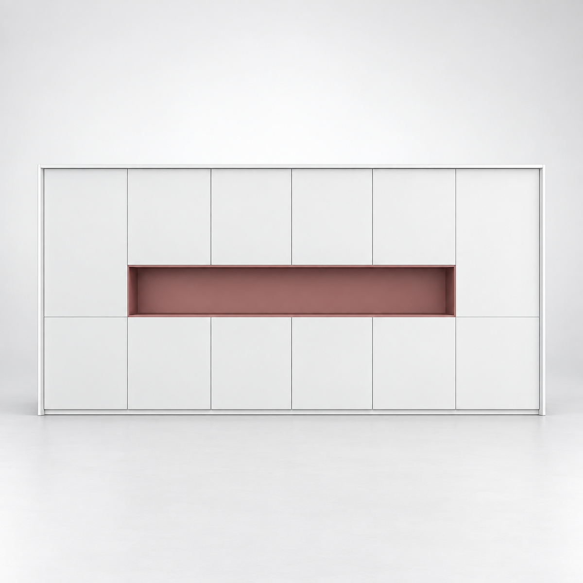 Modern Executive Office Storage Cabinet with Concealed Compartments, Handle-Free Shutters, and Recessed Display Niche for Workspaces