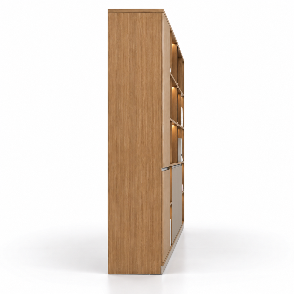 Contemporary Office Storage Cabinet with Open Display Shelves, Concealed Compartments and Elegant Multi-Level Design