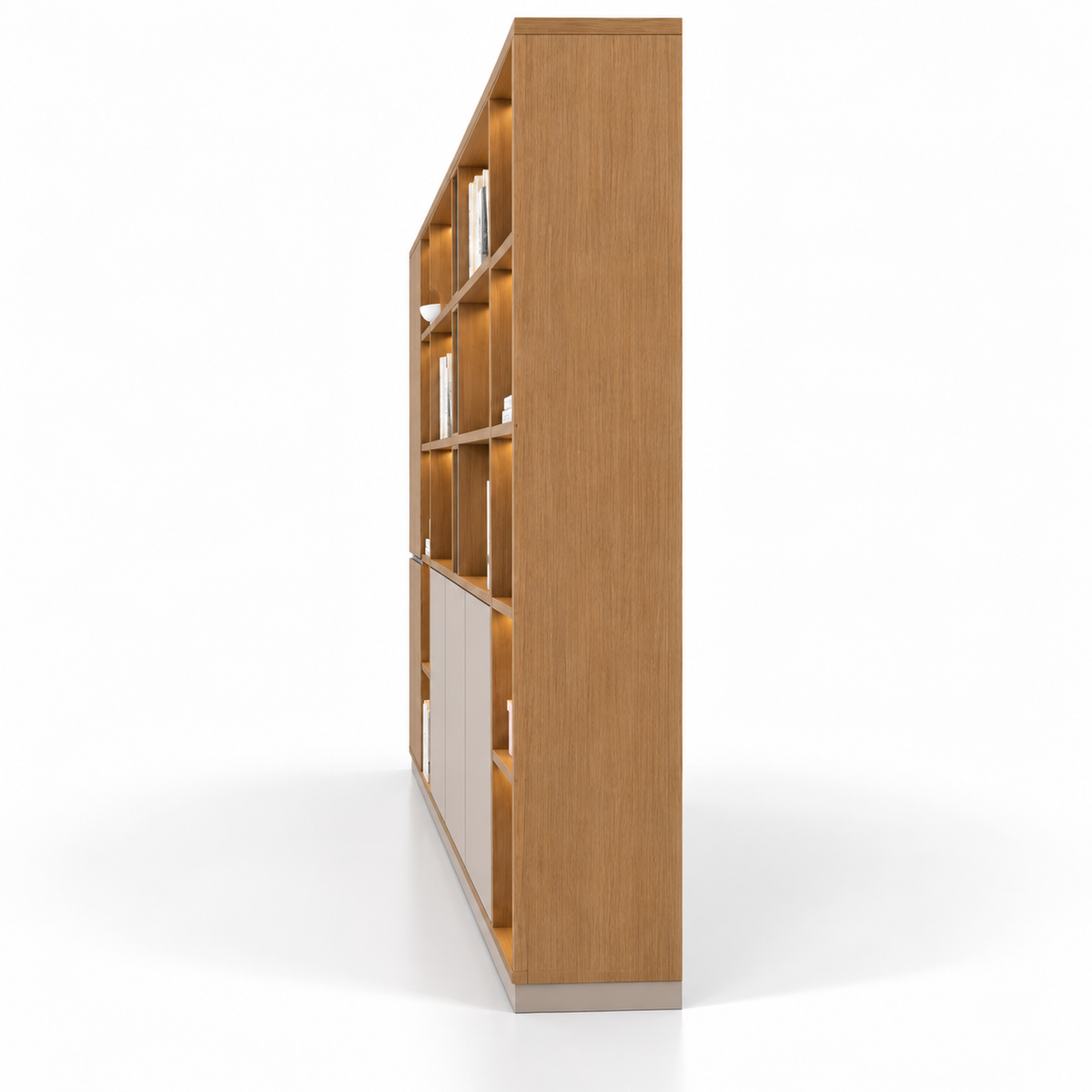 Contemporary Office Storage Cabinet with Open Display Shelves, Concealed Compartments and Elegant Multi-Level Design
