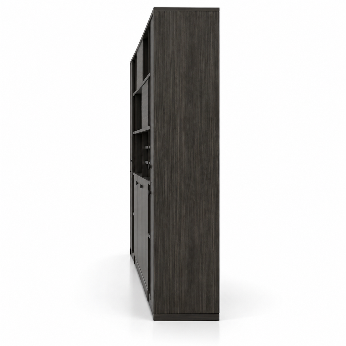 Modern Office Back Storage Unit with Open Display Shelves, Closed Cabinets and File Storage for Professional Workspaces