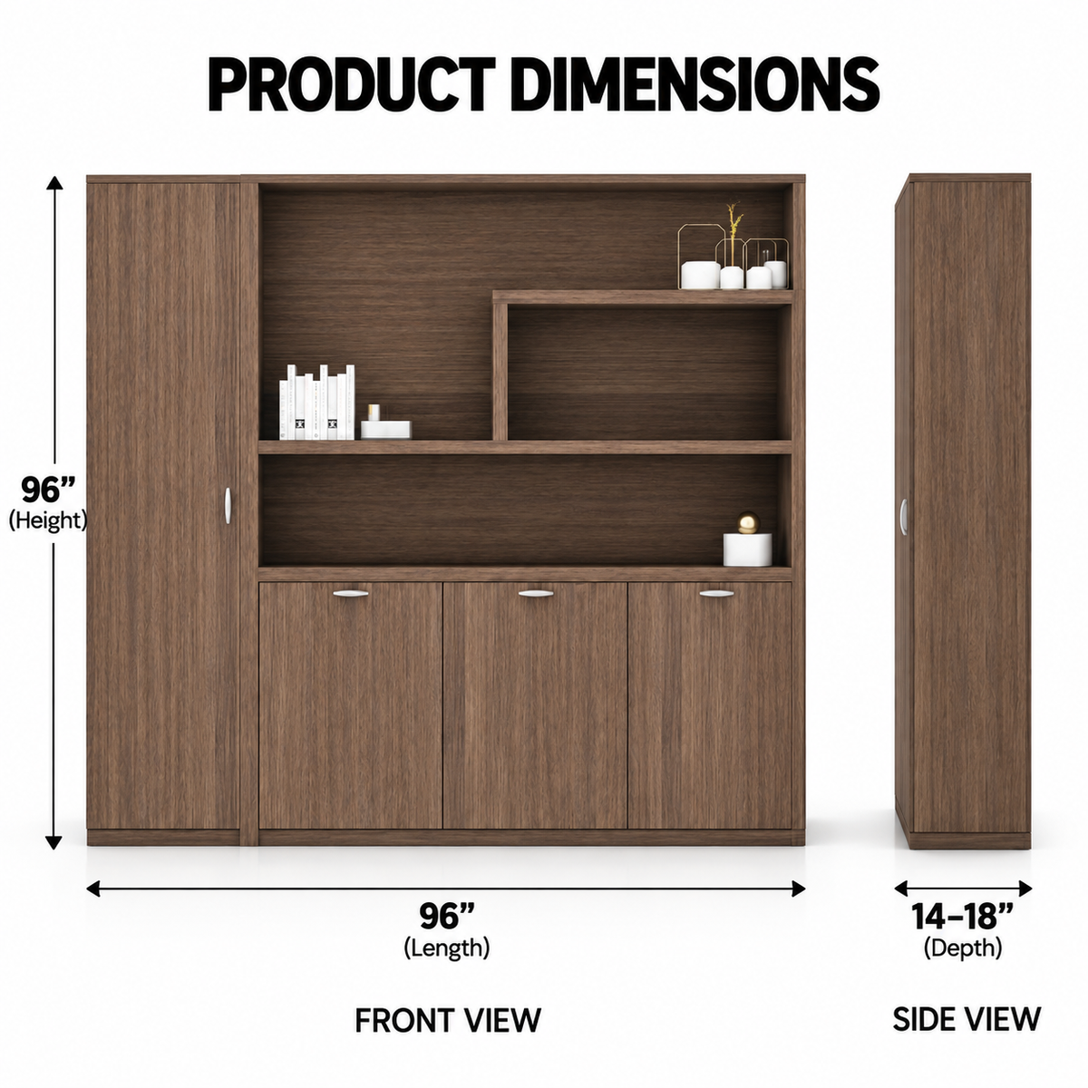 Modern Office Back Storage Unit with Open Display Shelves, Tall Side Cabinet and Closed Storage for Director Cabins and Workspaces