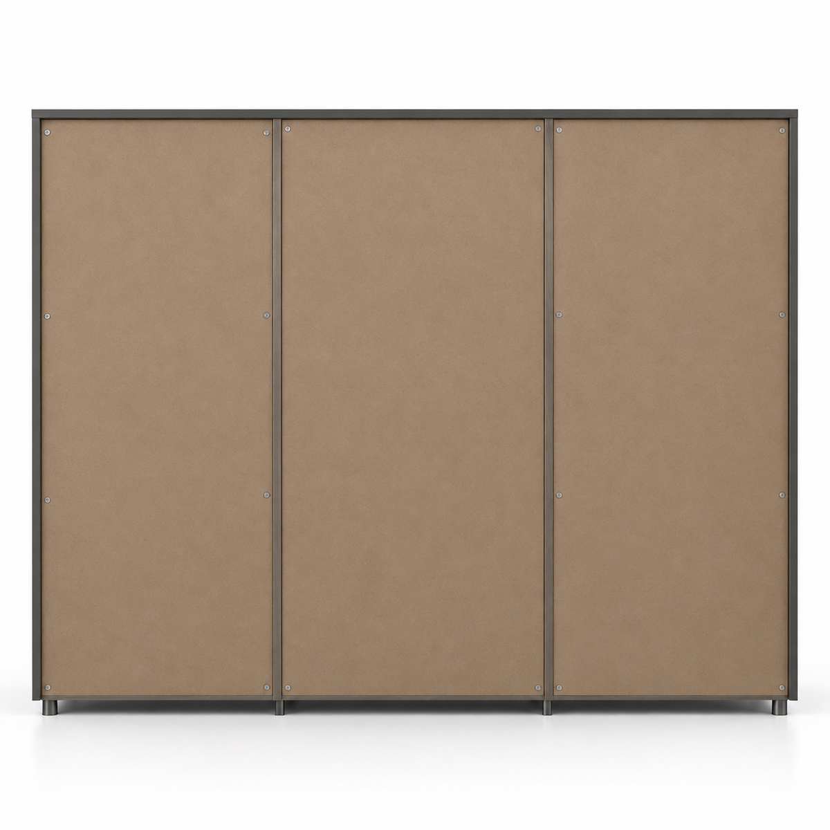 Modern Office Sideboard Cabinet with Open Display Shelves, Four-Door Storage, Wood Grain Finish and Space-Saving Design for Workspaces