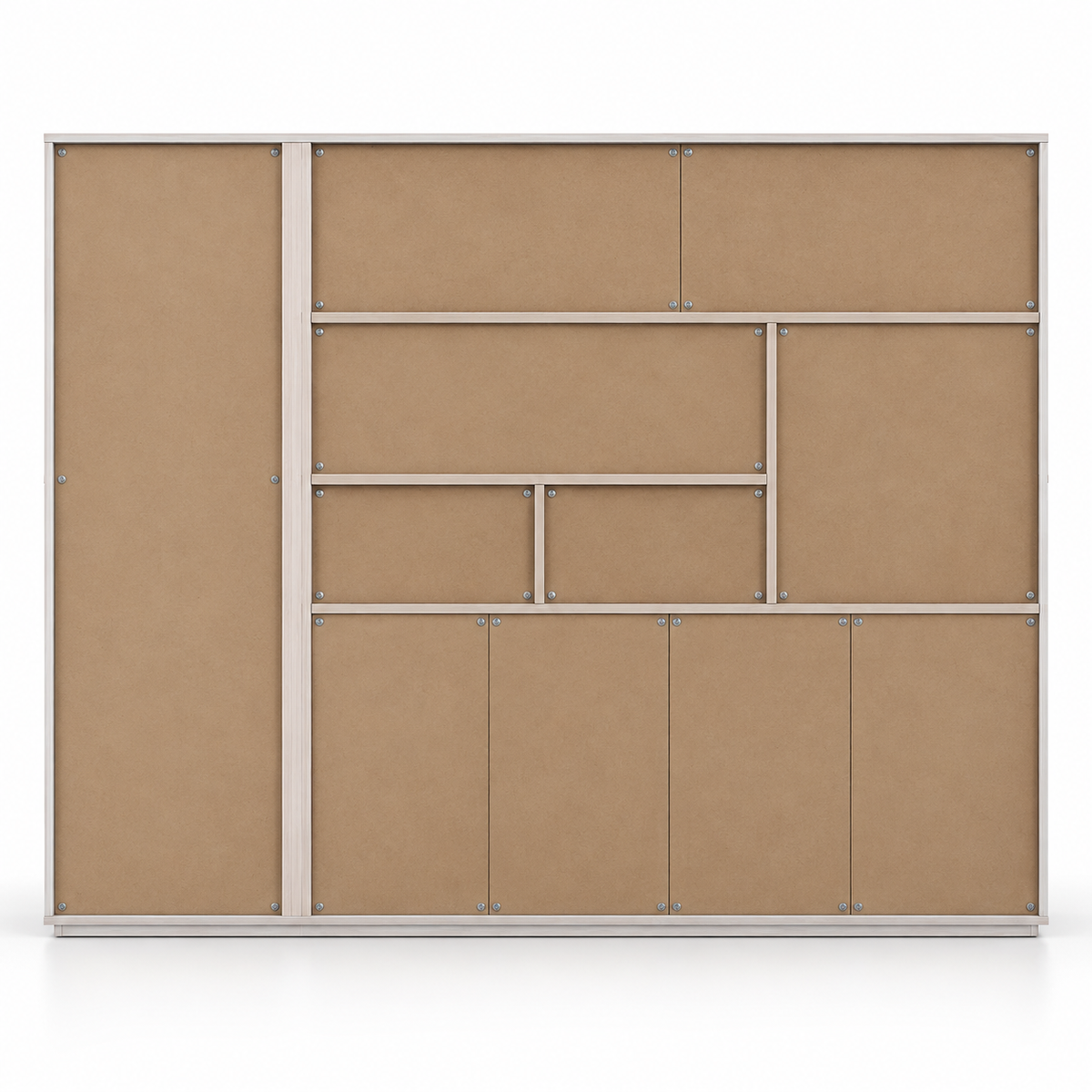Modern Office Sideboard Cabinet with Open Display Shelves, Tall Side Storage, Closed Cabinets and Stylish Two-Tone Design for Workspaces