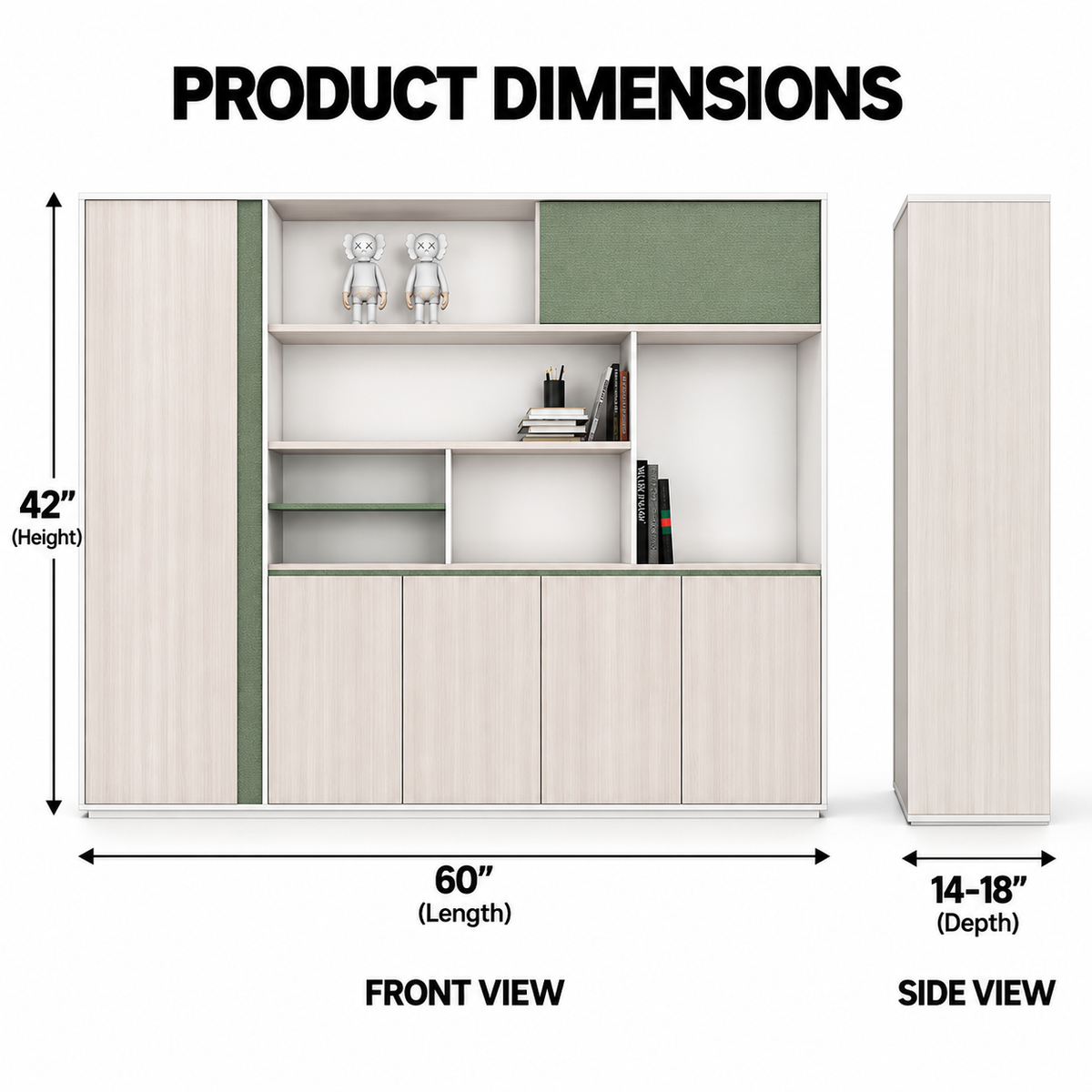 Modern Office Sideboard Cabinet with Open Display Shelves, Tall Side Storage, Closed Cabinets and Stylish Two-Tone Design for Workspaces