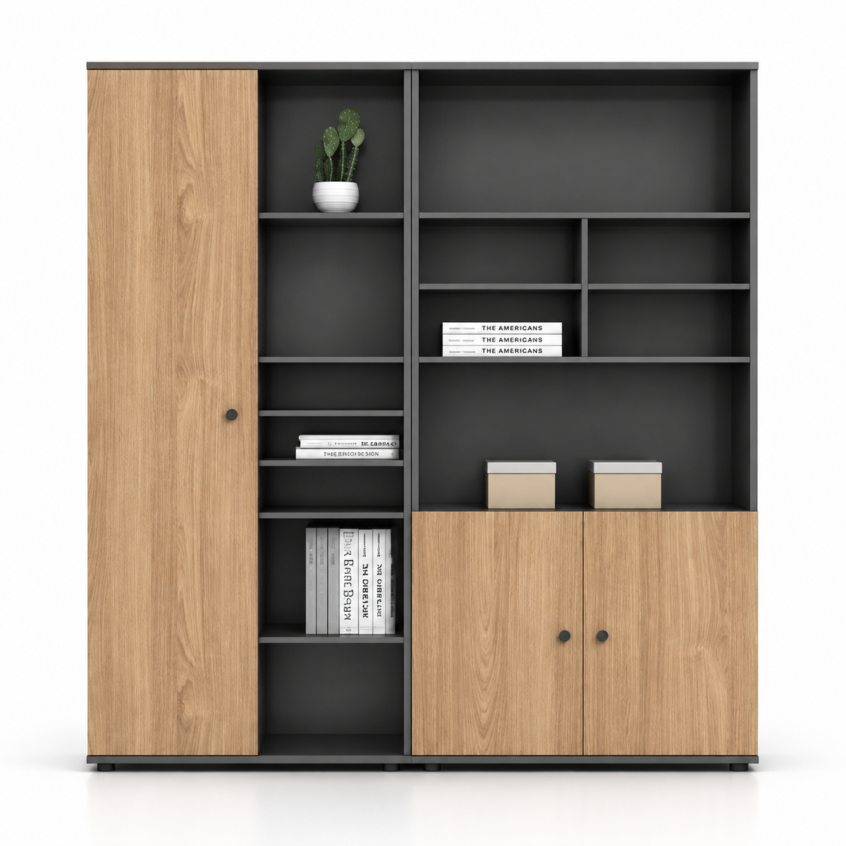 Modern Office Storage Cabinet with Open Display Shelves, Tall Side Cupboard and Closed File Storage for Home and Professional Workspaces