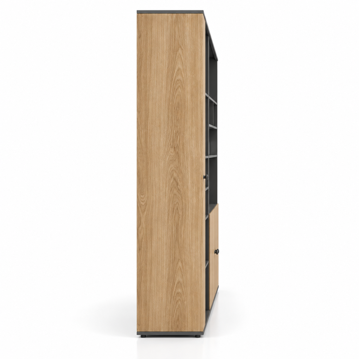 Modern Office Storage Cabinet with Open Display Shelves, Tall Side Cupboard and Closed File Storage for Home and Professional Workspaces