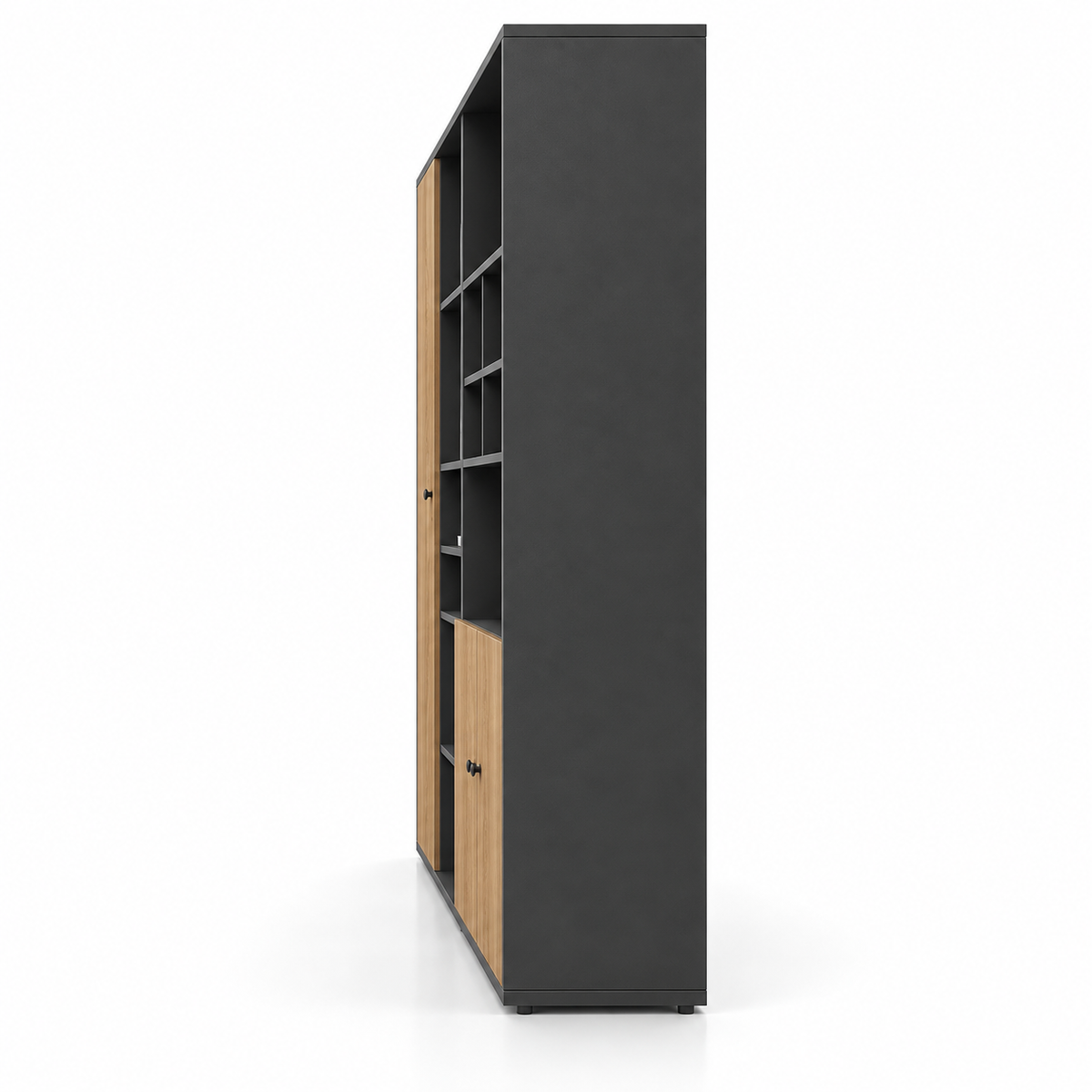 Modern Office Storage Cabinet with Open Display Shelves, Tall Side Cupboard and Closed File Storage for Home and Professional Workspaces