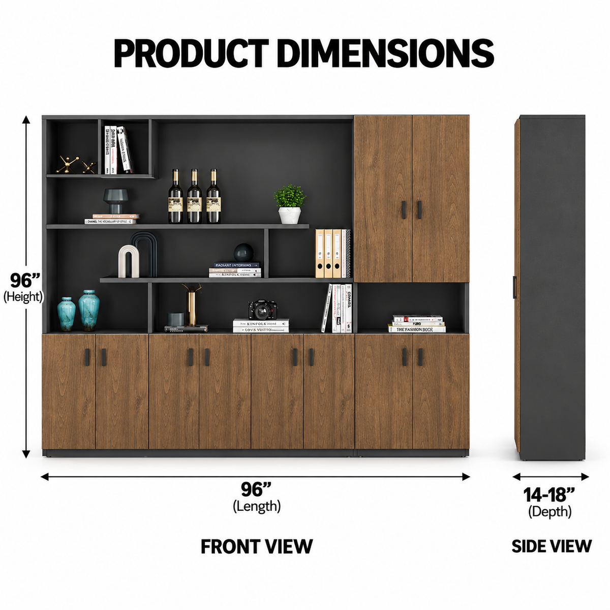 Modern Office Back Storage Unit with Open Display Shelves, Closed Cabinets and Multi-Level File Storage for Director Cabins and Workspaces