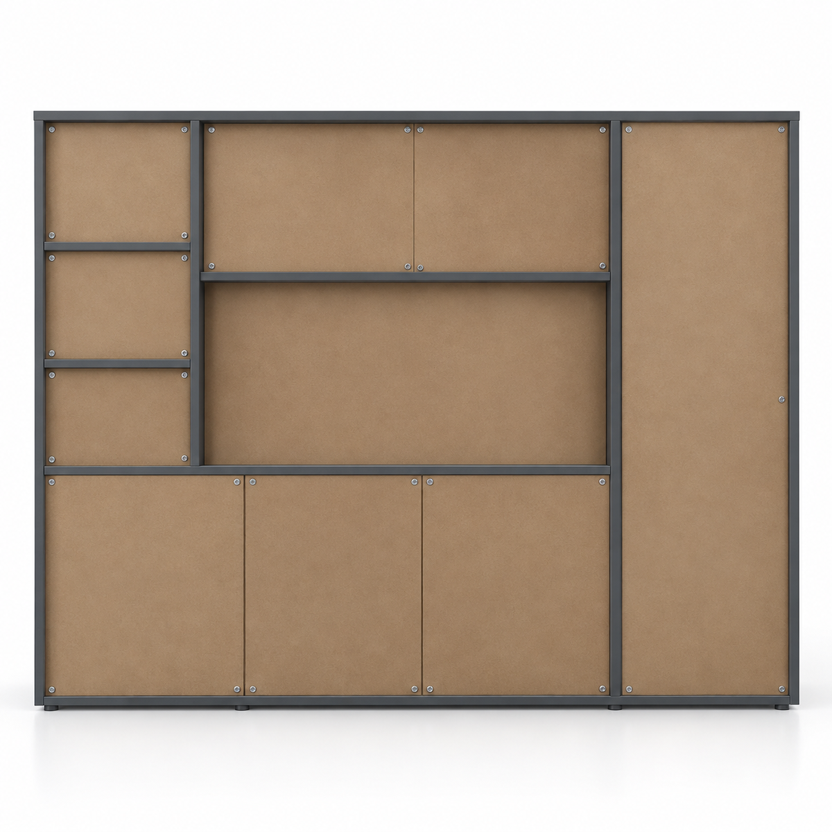 Modern Office Back Storage Unit with Open Display Shelves, Tall Side Cabinet and Closed File Storage for Director Cabins