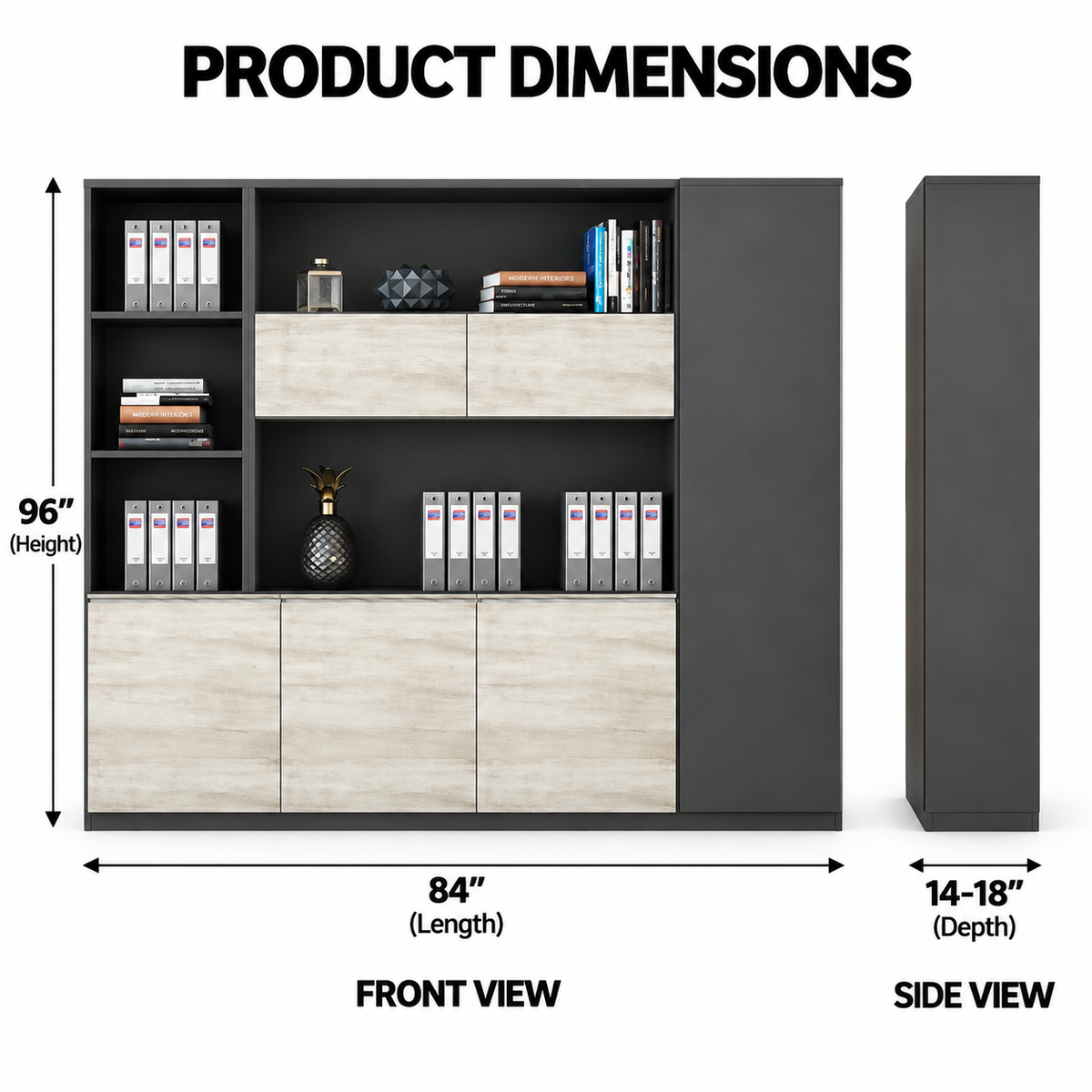 Modern Office Back Storage Unit with Open Display Shelves, Tall Side Cabinet and Closed File Storage for Director Cabins
