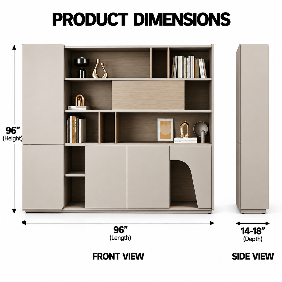 Modern Office Back Storage Unit with Curved Open Display Shelves, Closed Cabinets and Multi-Level Storage for Director Cabins and Workspaces