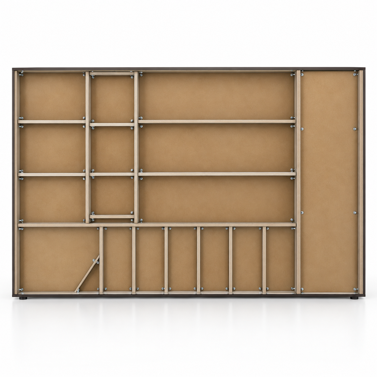 Luxury Office Back Storage Unit with LED Display Shelves, Fluted Panels, Curved Cabinet and Closed Storage for Director Cabins