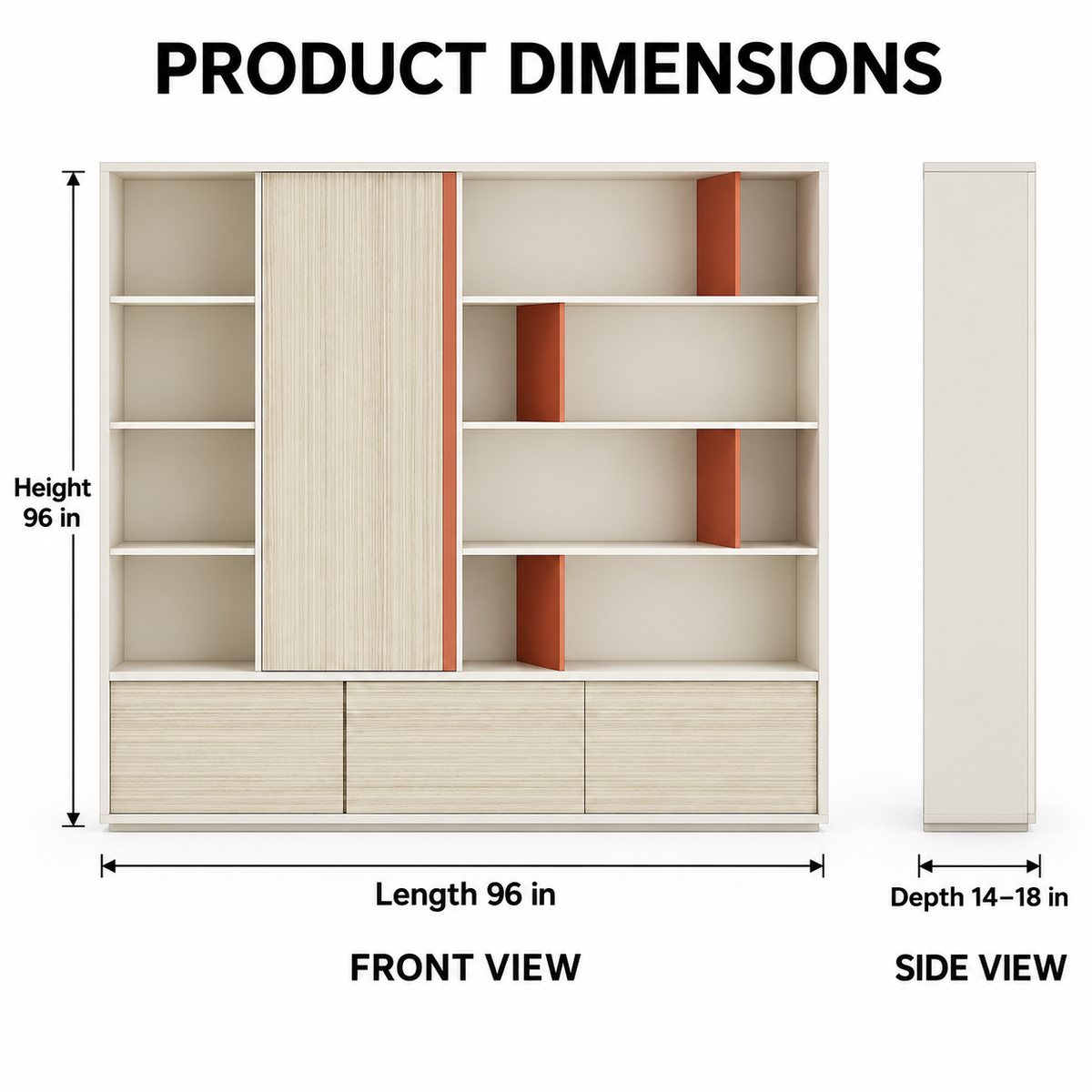 Contemporary Office Display Cabinet with Sliding Shutter, Open Shelves, Accent Dividers and Concealed Base Storage for Workspaces