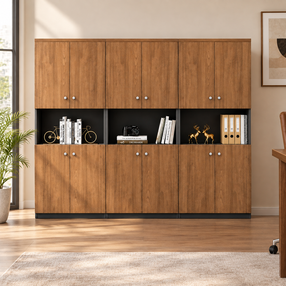 Modern Office Storage Cabinet with Open Display Niches, Spacious Closed Compartments and Clean Professional Design