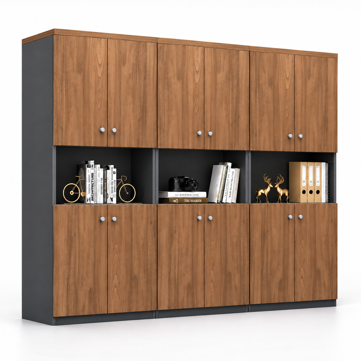 Modern Office Storage Cabinet with Open Display Niches, Spacious Closed Compartments and Clean Professional Design