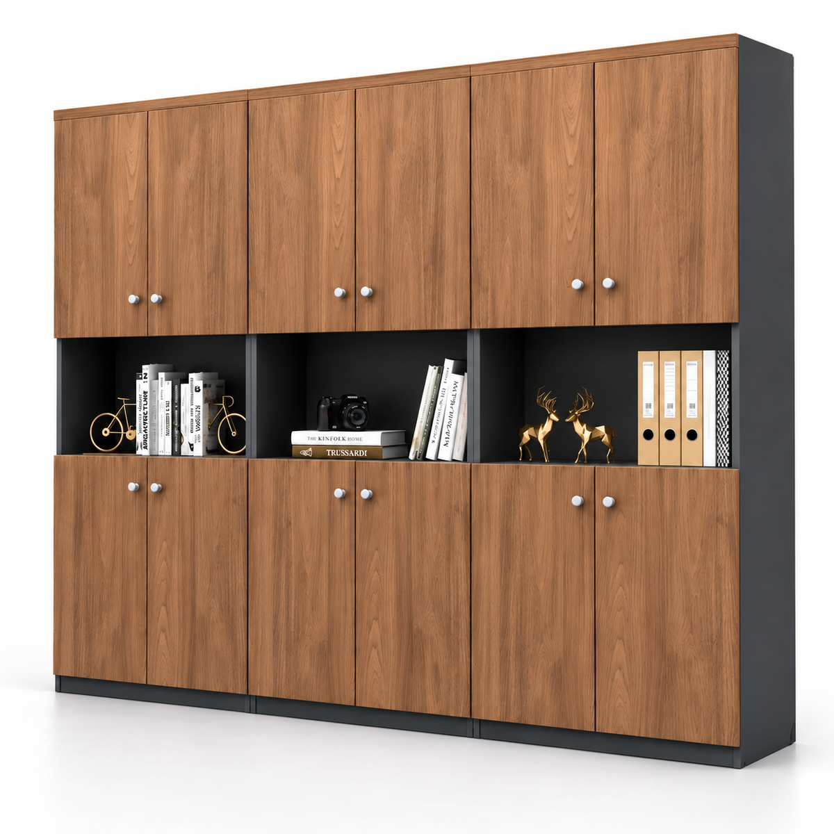 Modern Office Storage Cabinet with Open Display Niches, Spacious Closed Compartments and Clean Professional Design