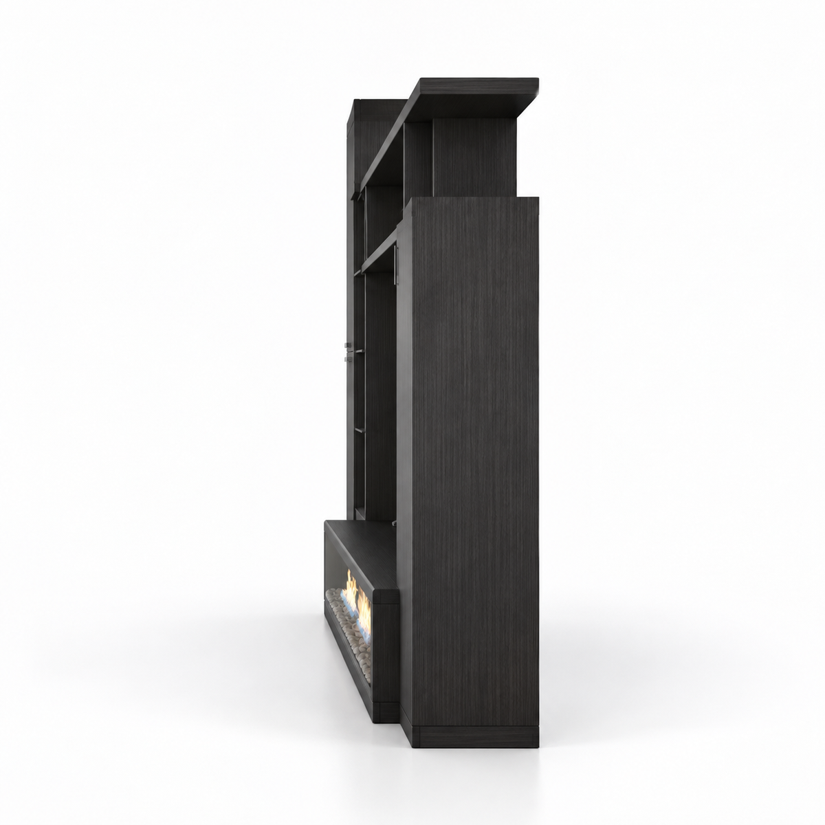 Modern Entertainment Wall Unit with TV Display Space, Tall Closed Cabinets, Open Shelves and Decorative Media Storage