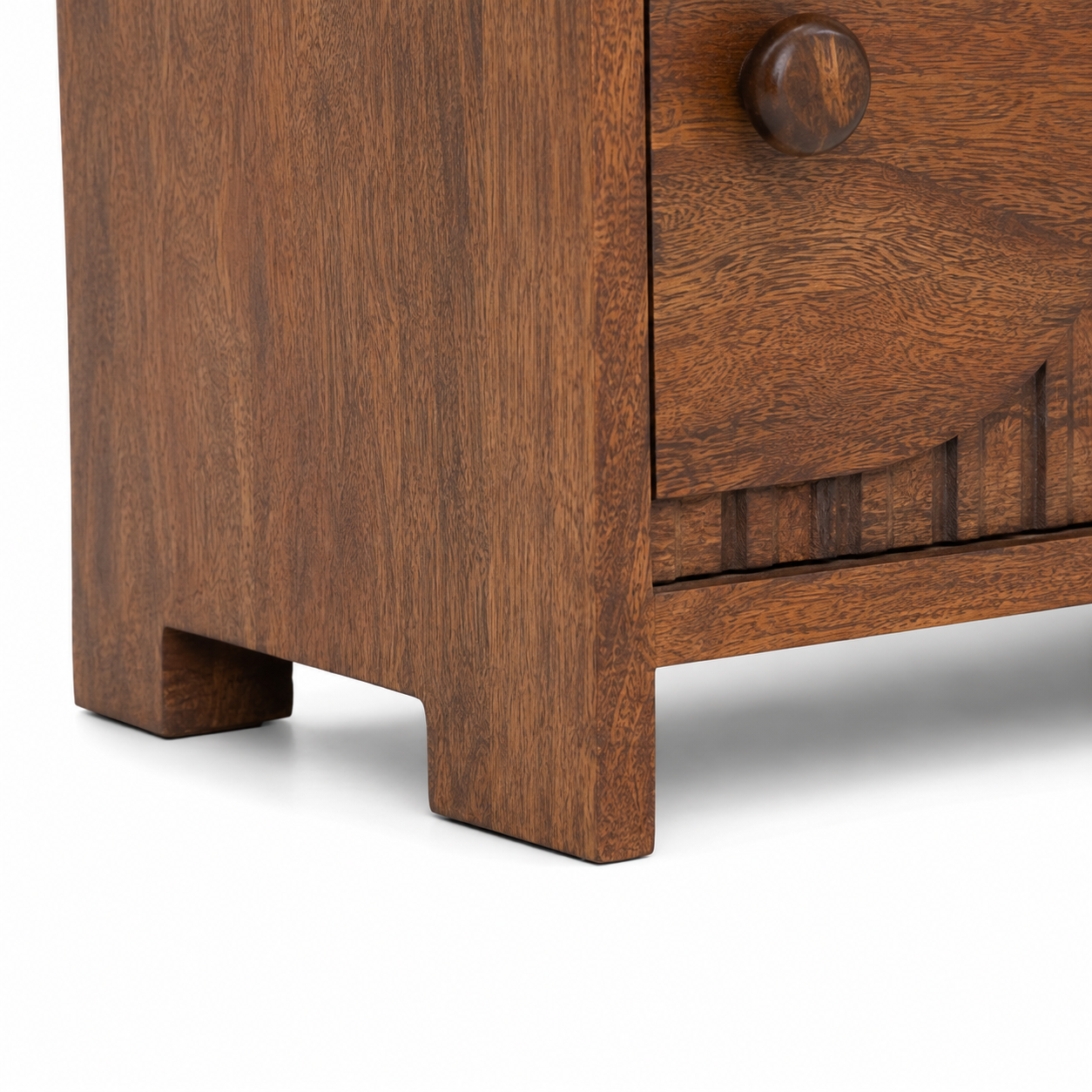 Modern Mango Wood Bedside Table with 2 Spacious Drawers, Geometric Fluted Front, Solid Wooden Legs, Bedroom Nightstand for Home