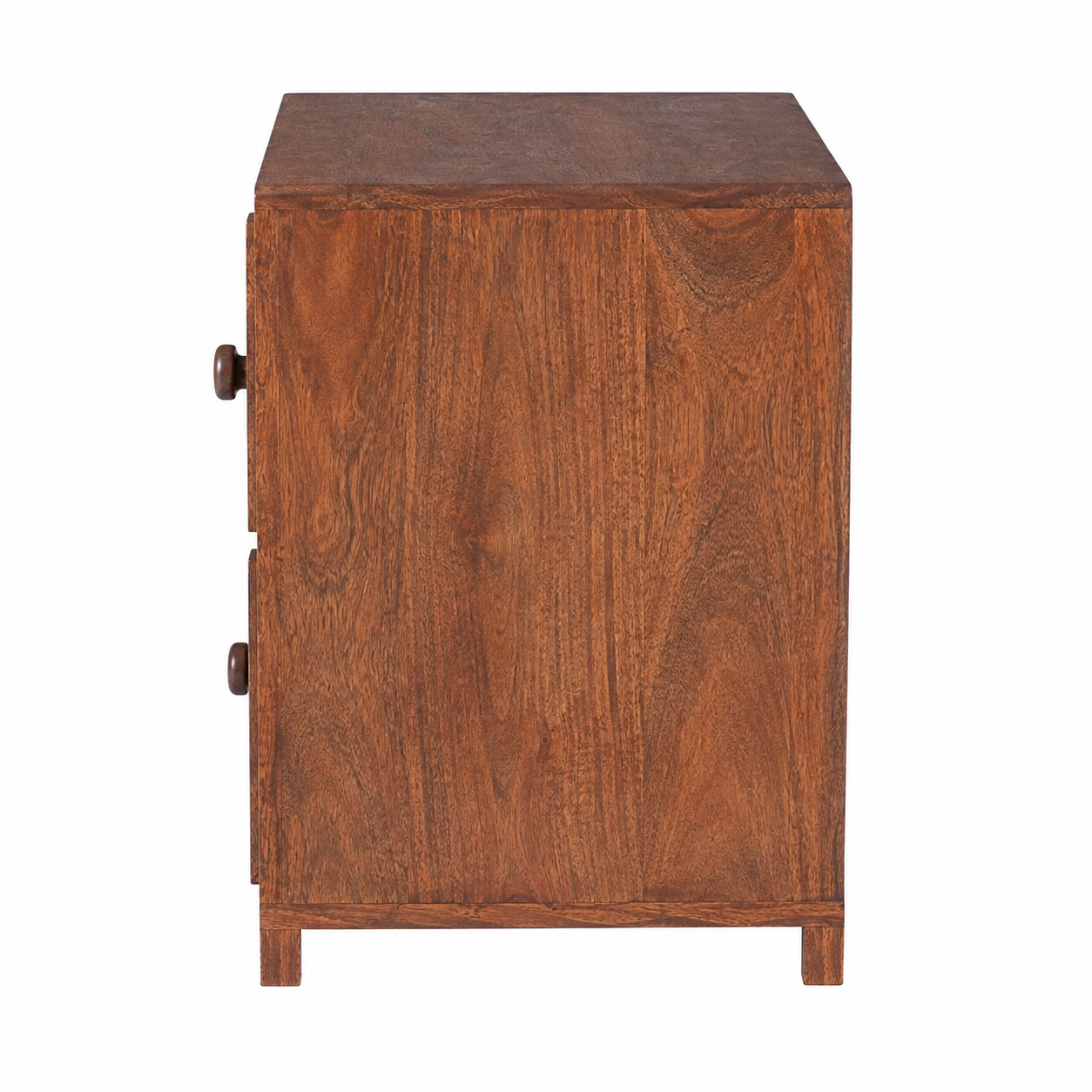 Modern Mango Wood Bedside Table with 2 Spacious Drawers, Geometric Fluted Front, Solid Wooden Legs, Bedroom Nightstand for Home