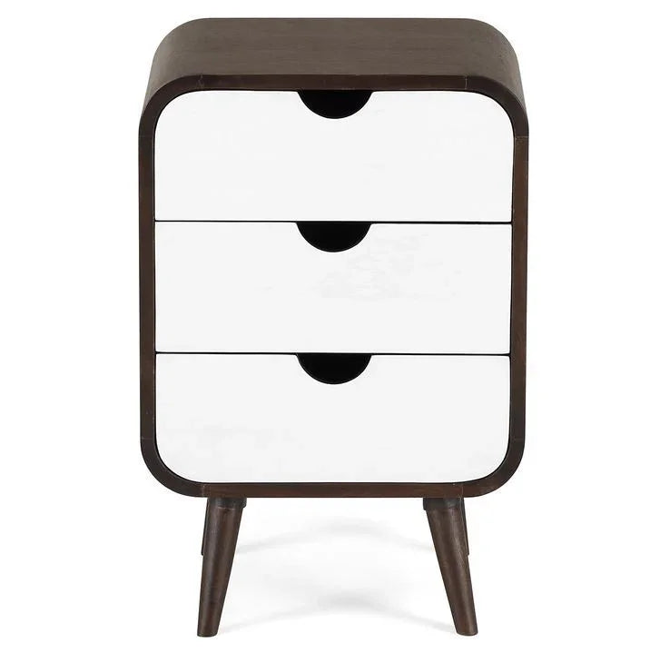 Mango Wood Bedside Table with 3 Drawers, Rounded Edge Nightstand, Modern Wooden Side Table for Bedroom & Living Room Storage