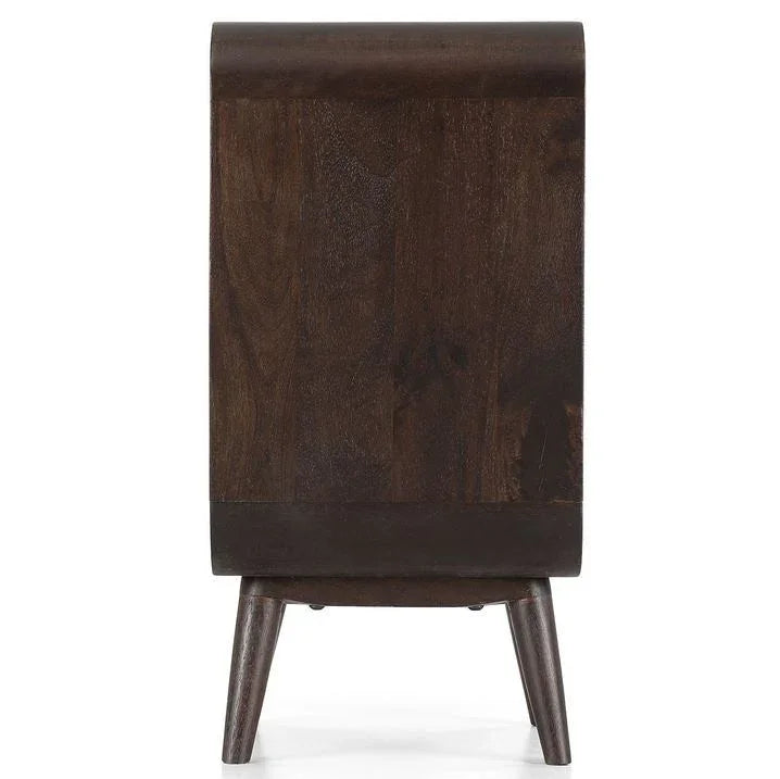 Mango Wood Bedside Table with 3 Drawers, Rounded Edge Nightstand, Modern Wooden Side Table for Bedroom & Living Room Storage