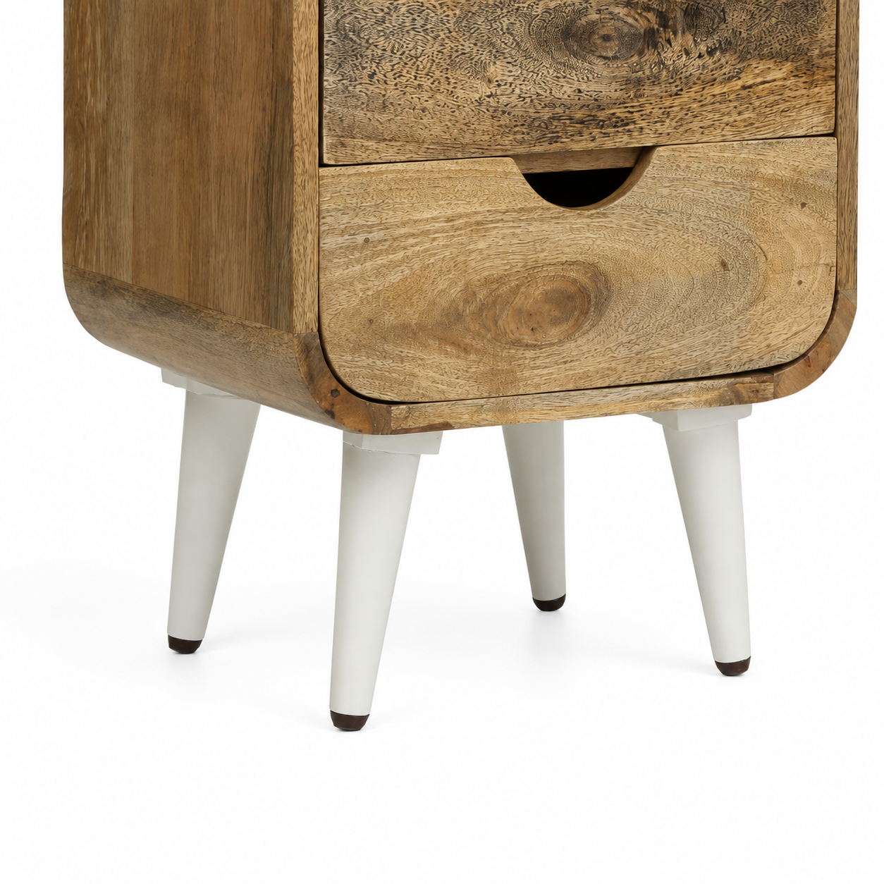 Mango Wood Bedside Table with 3 Drawers, Rounded Edge Nightstand, Modern Wooden Side Table for Bedroom & Living Room Storage