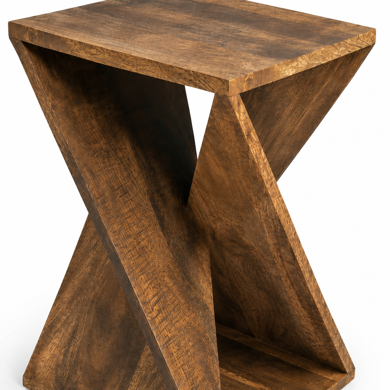 Geometric X Shape Bedside Table with Open Shelf, Modern Rustic End Table for Bedroom, Living Room & Compact Home Spaces