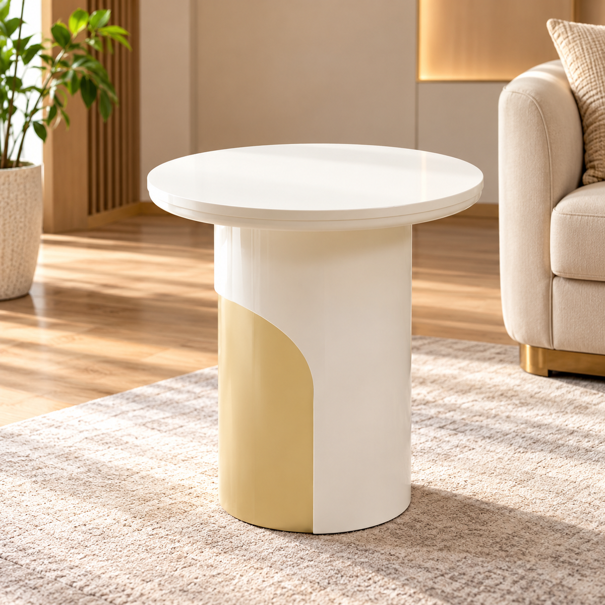 Modern Round Side Table with Sculpted Pedestal, Space-Saving Design for Sofa Side, Living Room, Bedroom, Lounge & Hotel