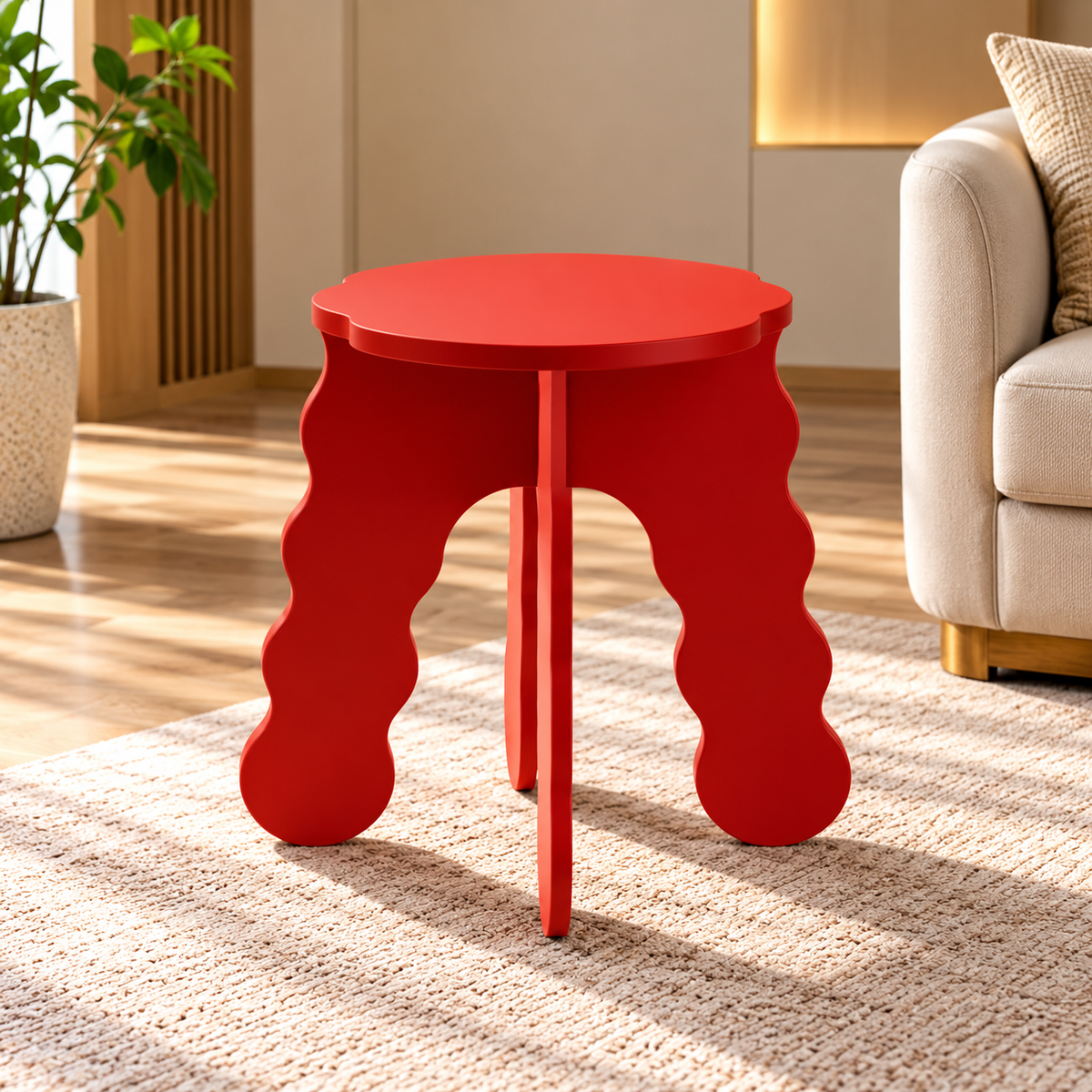 Modern Sculptural Round Side Table with Wavy Legs, Compact Space-Saving Design for Living Room, Bedroom, Lounge & Sofa Side