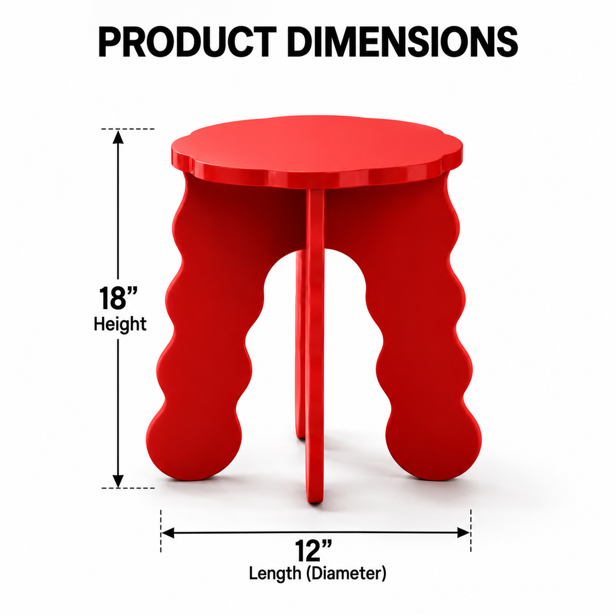Modern Sculptural Round Side Table with Wavy Legs, Compact Space-Saving Design for Living Room, Bedroom, Lounge & Sofa Side
