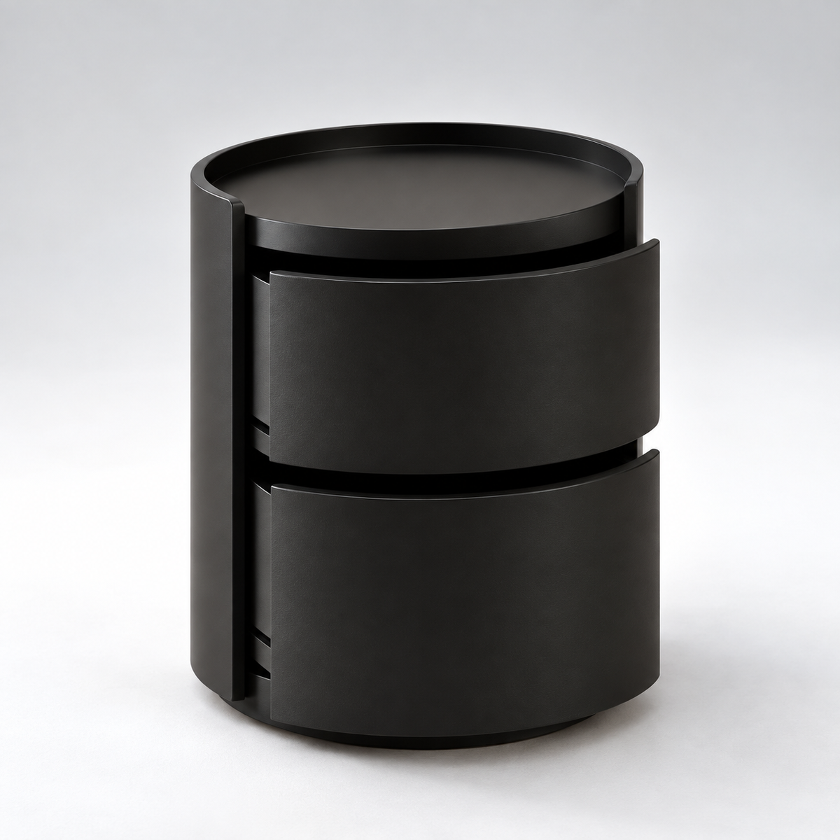 Modern Round Side Table with 2 Storage Drawers, Raised Edge Top & Compact Design for Sofa Side, Bedroom, Lounge & Living Room