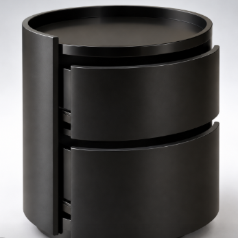 Modern Round Side Table with 2 Storage Drawers, Raised Edge Top & Compact Design for Sofa Side, Bedroom, Lounge & Living Room