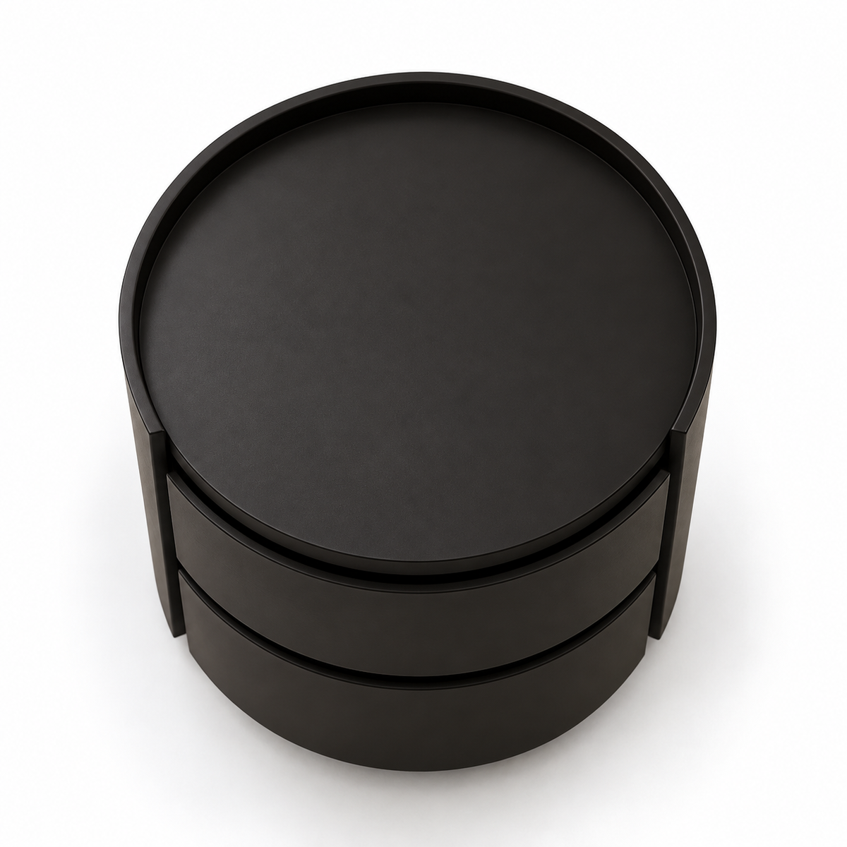Modern Round Side Table with 2 Storage Drawers, Raised Edge Top & Compact Design for Sofa Side, Bedroom, Lounge & Living Room