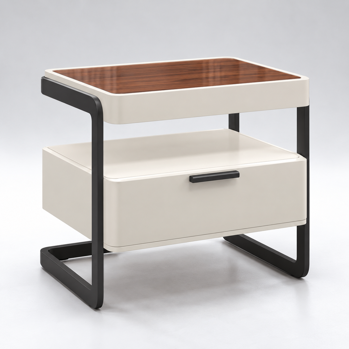 Modern Side Table with Storage Drawer, Open Shelf & Raised Tray Top for Sofa Side, Bedroom, Living Room, Lounge & Hotel