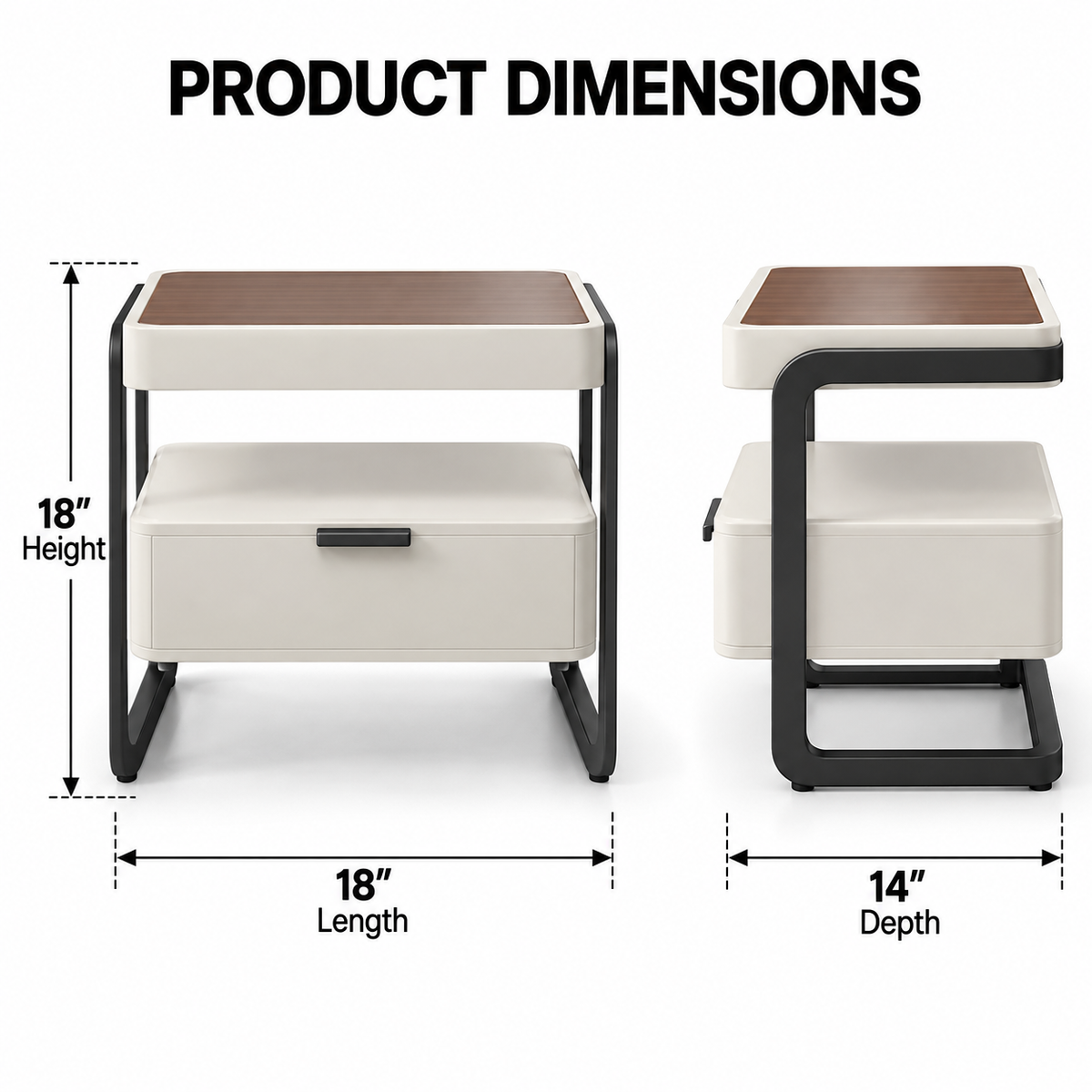 Modern Side Table with Storage Drawer, Open Shelf & Raised Tray Top for Sofa Side, Bedroom, Living Room, Lounge & Hotel