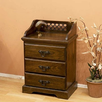 Classic 3 Drawer Bedside Table with Raised Display Top, Decorative Handles & Compact Storage for Bedroom, Living Room & Hotel