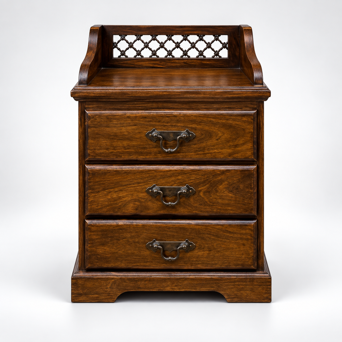 Classic 3 Drawer Bedside Table with Raised Display Top, Decorative Handles & Compact Storage for Bedroom, Living Room & Hotel