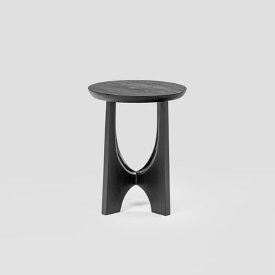 Modern Round Side Table with Sculptural Cut-Out Base, Compact Space-Saving Design for Sofa Side, Bedroom, Lounge & Living Room