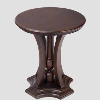 Classic Round Side Table with Sculpted Curved Base, Decorative Pedestal & Compact Design for Living Room, Bedroom, Lounge & Hotel