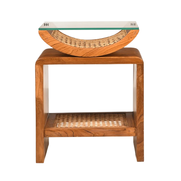 Modern Side Table with Open Shelf, Rounded Frame & Compact Storage Design for Sofa Side, Bedroom, Living Room, Lounge & Hotel